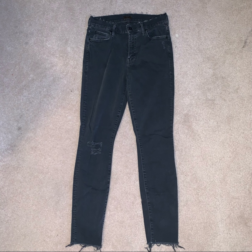 Mother Denim Black Grey Washed Skinny Jeans Raw Hem Size 27